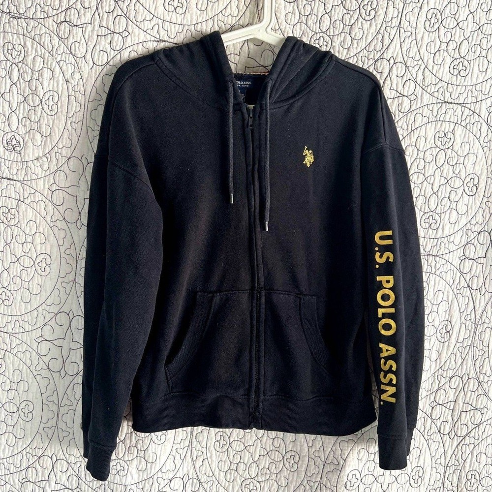 US Polo Association Hoodie Black‎ and Gold Zip Up  Size S